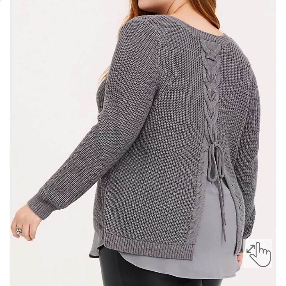 TORRID Size 2 GREY KNIT BACK LACE-UP 2FER TUNIC SWEATER
